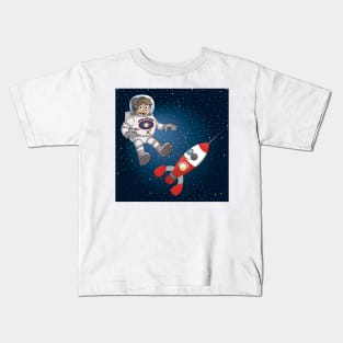 Space explorer illustration “The astronaut and his spaceship” Kids T-Shirt